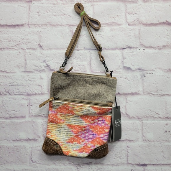 NEW Myra Proclaim Small Crossbody Handbag Geometric Boho Upcycled Mixed Media - Picture 1 of 9